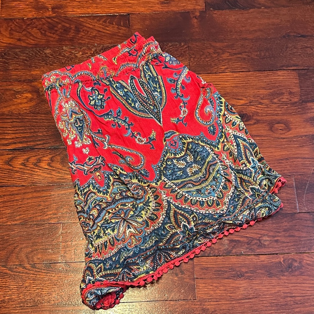 Francesca's Collections Red Paisley High Waist Shorts